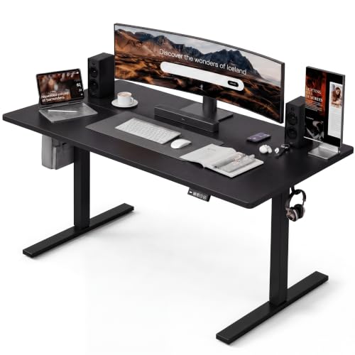 Image of Grandder 63x32 Large Electric Standing Desk, Height Adjustable Computer Desk with 2 Memory Presets, 31.5 inch Deep Desktop Sit Stand Desk Home Office Desk Workstation Table with Hooks, Black