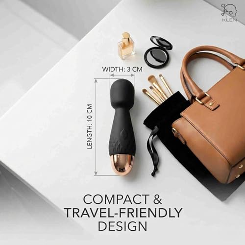 Image of KLEN Women Body Massager Machine for Personal Stress Relief Portable Electric Mini Handheld Waterproof Rechargeable Vibration Device with Soft Silicone Head for Daily Wellness Relaxation (Black)