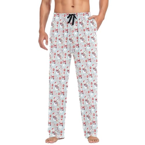 Mens Cotton Pajama Pants Sleep Lounge Pj Bottoms Sleepwear with Pockets Drawstring S Snowman Candy