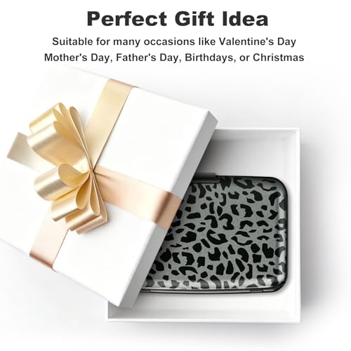 Image of ELFISH Mini RFID Aluminum Wallet Credit Cards Holder Business Card Case Metal ID Case for Men Women(Black Leopard Print)