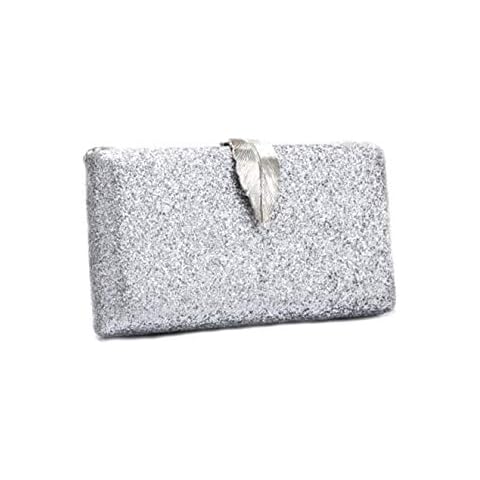 LeahWard Women's Hard Case Clutch Bag Wedding Party Format Event Cross Body Handbags 964 (Glitter Silver) Cover