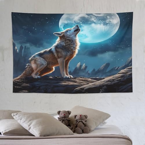 Tapisserie loup PAZZK habillage mur vide grand tissu 150x230