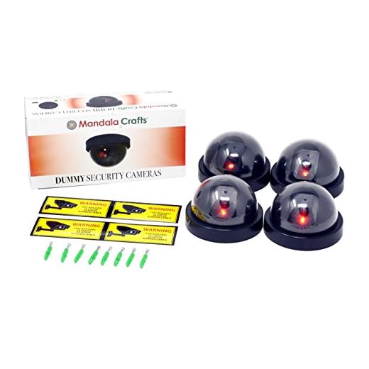 Mandala Crafts 4 Dummy Fake Security Dome Cameras with Flashing Red LED Light CCTV Alert Warning Sticker Decal Signs