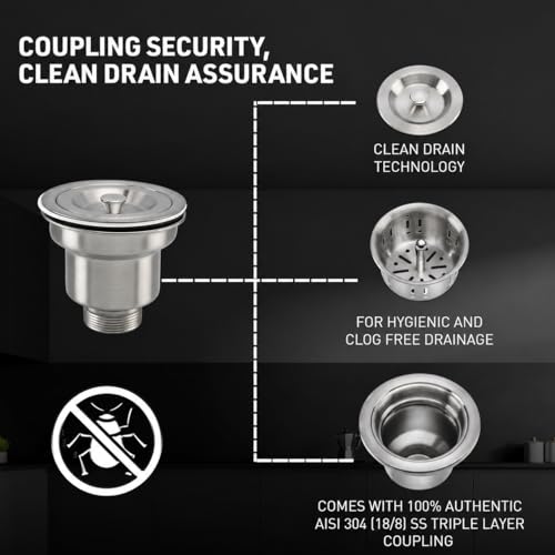 Image of CROCODILE 304 GRADE SINGLE BOWL 1.2 mm Thickness STAINLESS STEEL KITCHEN SINK (34 inchx20 inch Single Bowl + Drainboard MM)