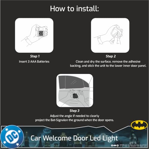 Image of Involve DC Batman 1989 Logo Projector LED Car Door Light -Set of 2 Pcs - Wireless Welcome Light with Shadow Ghost Logo | OFFICIAL Licensed DC MERCHANDISE from Warner Bros| Car accessories 2025