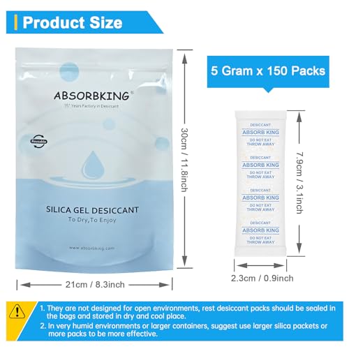 Silica Gel Packs – 150 Packs 5 Gram Desiccant Packs, Moisture Absorbers for Food Storage with Color Indicating, Premium Food Grade Silica Packets for Spices, Jewelry, Shoes, Electronics - Thumbnail 2