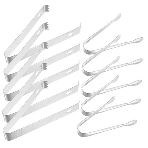 STOBAZA 10-piece Stainless Steel Ice Tongs Set Sugar Tongs for Appetizers Bbq Tea Party and Food Serving