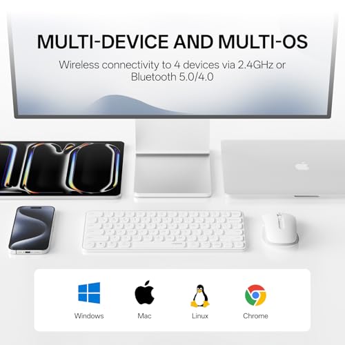 Image of Rapoo 9050S Multi-Device Keyboard and Mouse Combo, 2.4GHz /Bluetooth 5.0 /4.0 Wireless Keyboard & Mouse Set for Windows /Mac /Linux /Chrome, Support 4 Devices, Rechargeable, Silent Click, White