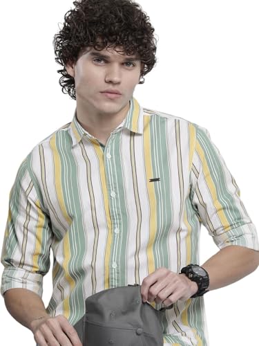 Image of The Indian Garage Co Men Regular Fit Striped Full Sleeves Cutaway Collar Casual Shirt