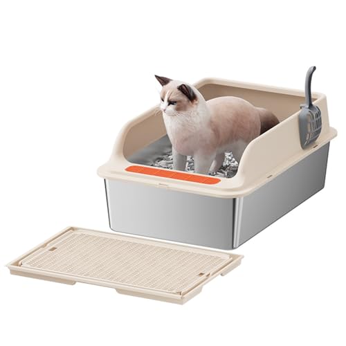 Arenero para gato grande de acero inoxidable color caqui miniatura 5