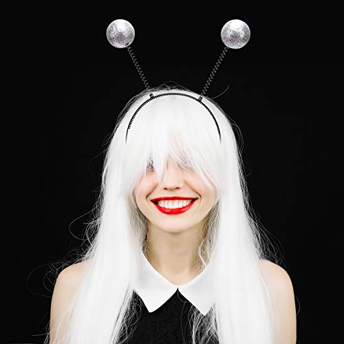 MeiMeiDa 6 PCS Silver Headband Boppers Sparkle Alien Headband Glitter Ball Head Boppers, Crazy Martian Antenna Headband, Costume Accessory Kids Party Favors for Themed Parties, Halloween