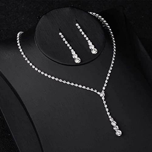 Artmiss Bridal Y Necklace Earrings Set Crystal Wedding Long Jewelry Set Rhinestone Y Necklace For Women Bride Bridesmaid #TOP5