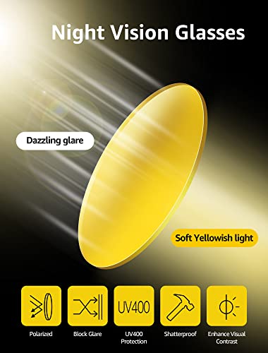 LVIOE Polarized Night Driving Glasses for Women, Rhinestone Inspired Designer Night Vision Glasses Anti Glare LN9074