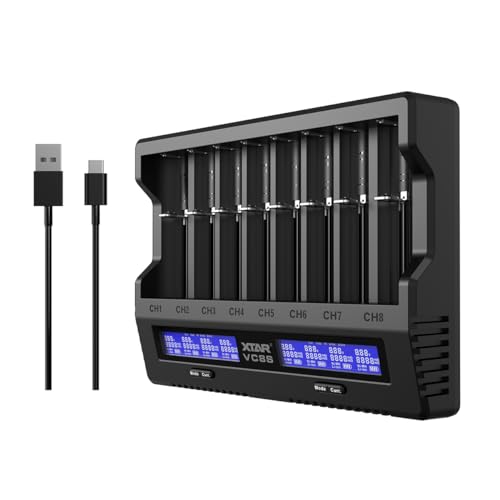 XTAR VC8S 18650バッテリ急速充電器 8本電池同時容量測定可能 3Ax2/2Ax4/1Ax8/0.25Ax8 1.2V 単3・単4形ニッケル水素14500 20700 27100リチウム電池充電に対応 (VC8S充電器単体)