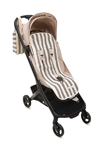 Mi Bollito   Colchoneta silla de paseo universal – Modelo a rayas acolchada y transpirable – 100% algodón – Compatible con todos los carros de bebé   Fabricado en España. (Negro)
