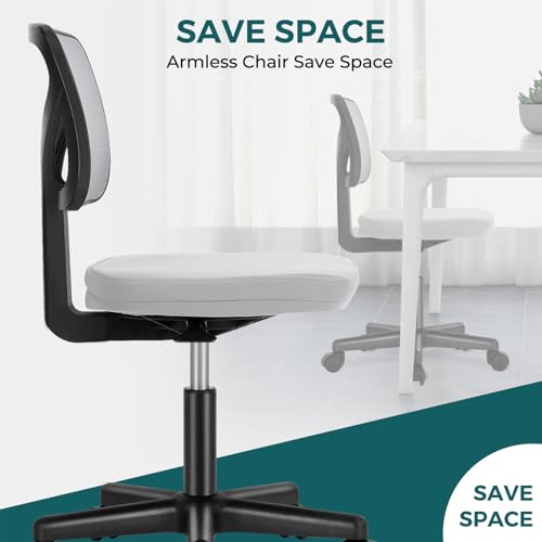 Image of DUMOS Small Office Chairs with Wheels, Ergonomic Adjustable Home Desk Swivel Rolling Task Chair No Arms, Comfy Mesh Mid Back Computer Work Vanity Desk Chairs for Small Spaces, New Grey