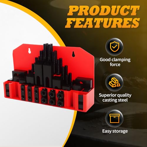 Image of 58 Piece 5 /8 inch T-Slot 1 /2 inch Stud Hold Down Clamp Kit | Compatible with Lathes & Metalworking Machine Tools