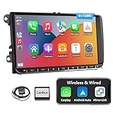 ESSGOO 6+128G Android 14 Autoradio Carplay Für VW Golf 5 Touran Tiguan Passat Caddy Mit 9 Zoll Display Mit Bluetooth GPS RDS Navi Mirror Link Fm/Am SWC