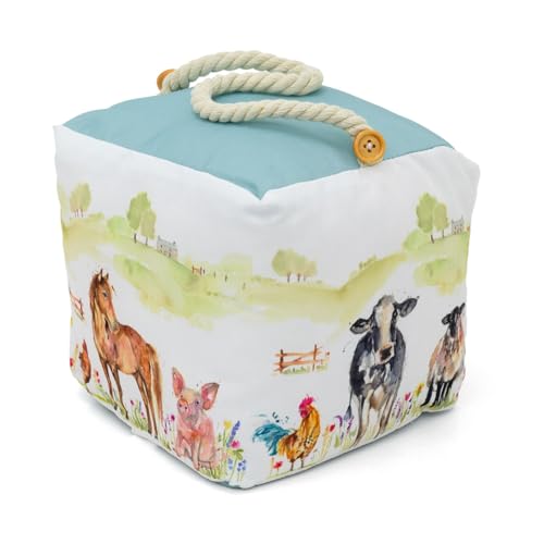 Farmyard Animal Fabric Doorstop | Decorative Animal Door Stop with Rope Handle | Door Stopper for Country-Style Homes 1.5kg - 18cm