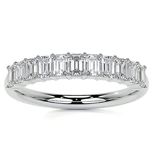 1.00 TCW Emerald Cut Moissanite Wedding Band for Women | Multi-Stone Bridal Engagement Bands | Handmade Diamond Jewelry | Anniversary Ring for Her/Gifts (14K Solid White (8)