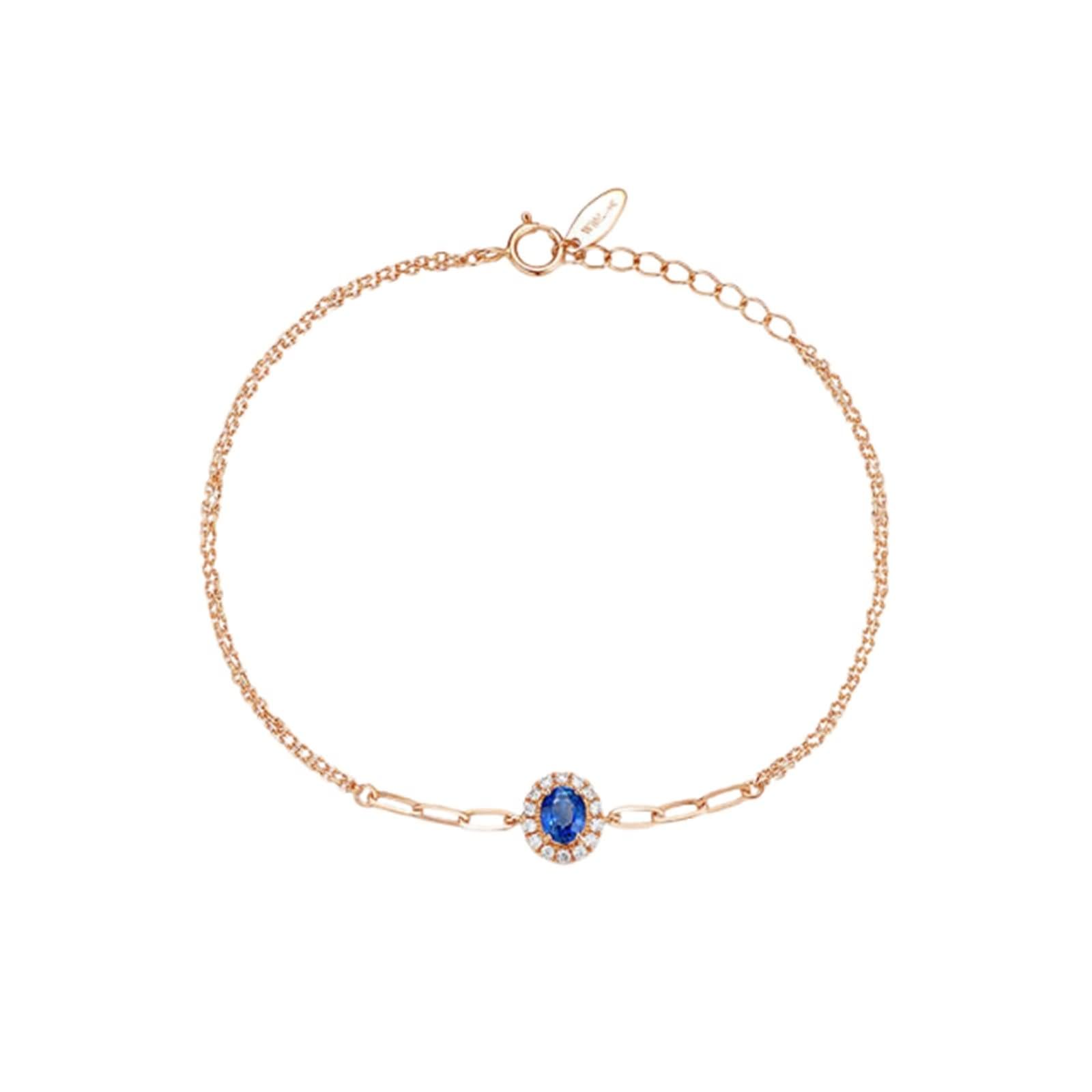 Pulseras de boda para mujer, pulseras de doble capa ovaladas con zafiro de 0,4 quilates de oro rosa