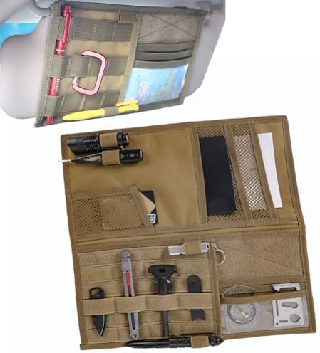 Large Molle Visor Organizer, Tactical Visor Organizer, Car Sun Visor Organizer Truck Accessories for Men, Tactical Gear for Men (Khaki)