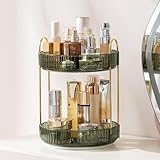 HBlife 360° Rotating Makeup Organizer, 2 Tier Spinning Perfume Skincare Organizer Large Capacity Cosmetic Storage for Bathroom, Vanity, Countertop, Green
