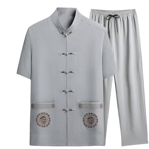 Men's Summer Ice Silk Short Sleeve Chinese Style Two-Piece Set
