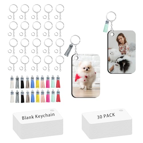 UJL 120pcs Sublimation Blanks Keychain Double Side Rectangle Keychains With Tassels Jump Rings For DIY Sublimation Keychain Blanks