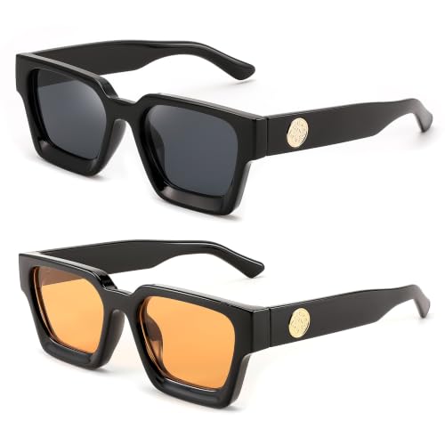 Image of FEISEDY Retro 90s Chunky Square Sunglasses for Women Men B2385