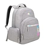 Roots Iconic Lightweight Laptop Backpack for Kids and Adults/Boys or Girls Backpack, Bag made of Rainproof and Recycled Fabrics - Grey Pink Rainbow – 37L
