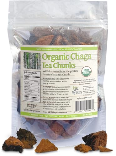 Organic Chaga Mushroom Tea Chunks by My Berry | 100% Canadian Wild-Harvested | Additive-Free Caffeine-Free Herbal Tea | 6oz