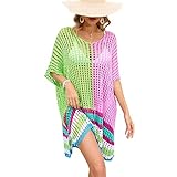 Traje de baño de ganchillo para mujer, traje de baño suelto con bloques de color, vestido de playa ahuecado