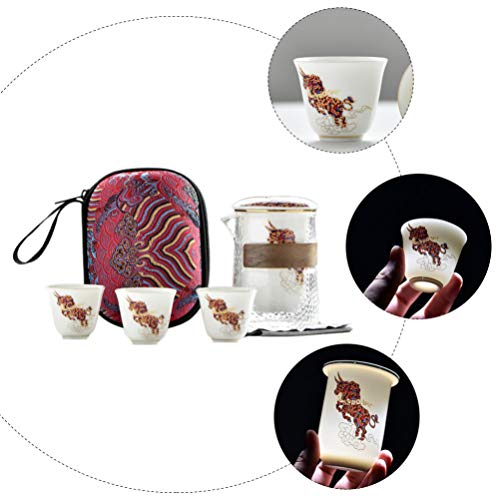 CLISPEED Bule de Vidro Com Infusor Cerâmica 4Pcs Copos de Cerâmica Bule de Chá Chaleira Fogão Seguro