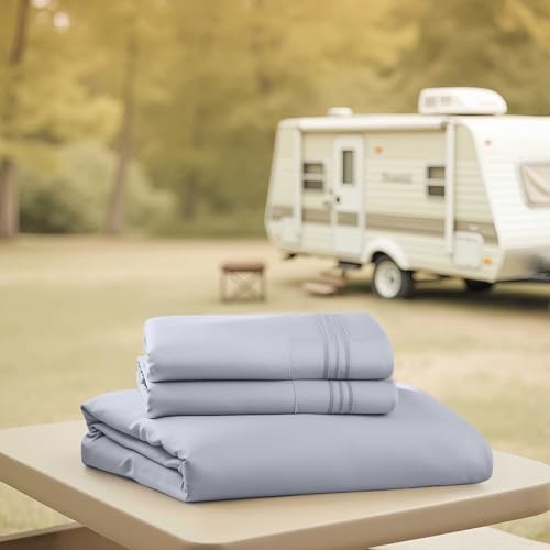Nestl Grey Lavender Short Queen Sheets for RV, Hotel Luxury RV Queen Sheets Set, 4 Piece Fitted Bed Sheet Set and Pillowcases, Super Soft, Wrinkle-Free, and Breathable Camper Bedding