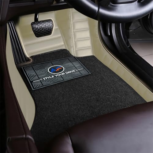 Image of Autofurnish Premium 9D Car Mat Full Set for Mahindra XUV 3XO (Automatic) 2024 || Luxury Leather Dual-Stitch Full Set 9D Car Floor Mat || 100% Waterproof || Color : Beige Beige