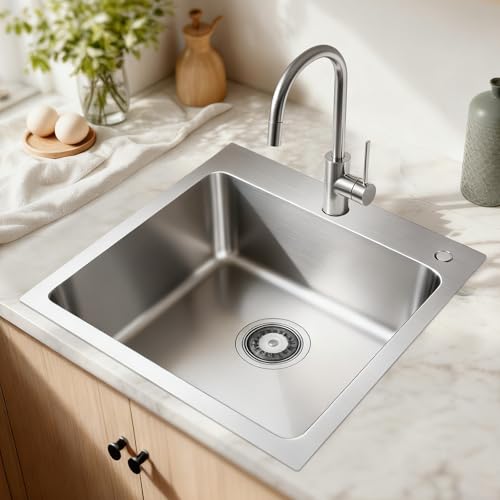 Melanstar Fregadero de acero inoxidable 48 15 cm Fregaderos de un seno lavabo incluye sifón y orificio