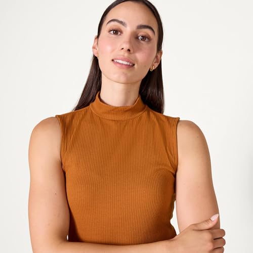 Image of Amazon Essentials Women's Mock-Neck Slim-Fit Ribbed Knit Cotton Sleeveless Top