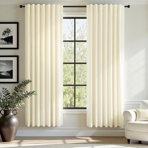 Image of 72 Inch Long Curtains Velvet 2 Panel Soft Lightweight Light Dimming Dining Room Darkening Luxury Living Room Curtain for Girls Bedroom Nursery Off White Darkening Thermal Drapes Length Ivory Off White