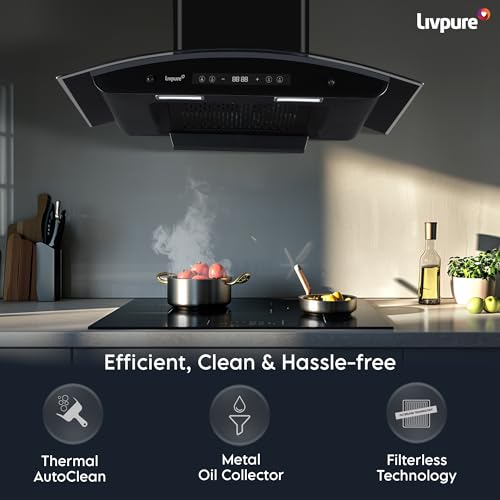 Image of Livpure Invicto 90 cm | Curved Glass | 1400 m /hr Suction | BLDC Motor | Filterless | Touch & Gesture Control | Low Noise | 10 Years Motor + 2 Years Comprehensive Warranty | Black