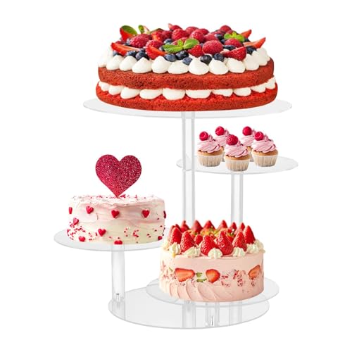 4 Tier Cake and Cupcake Stand Combo, Round Acrylic Cupcake Tower Stand for 8-12 Inch Cakes or 50 Cupcakes, Cupcake Holder Dessert Pastry Display for Wedding Baby Shower Tea Party