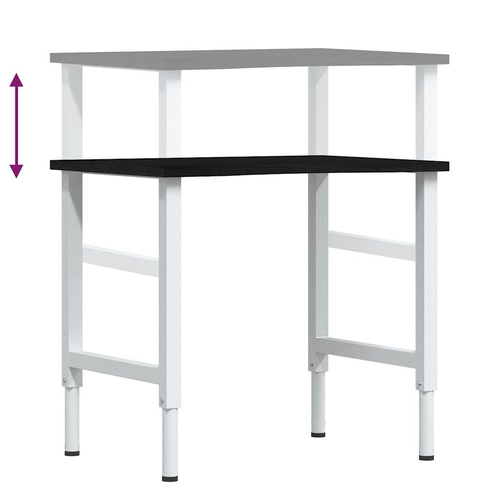 Banco de trabajo de roble macizo marrón oscuro, 80 x 60 x (71,5 – 98) cm con estructura de metal resistente, gran área de trabajo para talleres y proyectos de bricolaje, estable