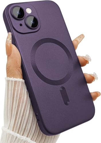 Image of DIZORO Magnetic Case for iPhone 14 Compatible with MagSafe Built-in Camera Lens Protector Slim Soft Silicone Bumper Shockproof Metallic Luster Back Cover Phone Case Deep Purple