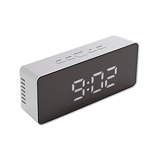 Locisne Digital Alarm Clock with LED Display Smart Snooze, Sleep Timer, Portable Modern Battery Operated Cell Phone USB Charge Port, Auto Dimmer, for Home, Office Bedroom, Dormitory (White)
