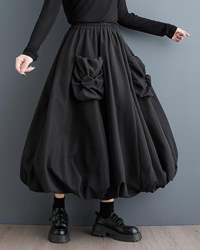 Women's Skirt Wide Legs Elastic Two Side Pockets Flowy Hem Solid Color Baggy Loose Oversize GZ2682