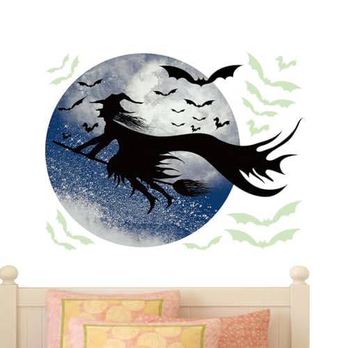Lámina para ventana de brujas, decoración de pared de Halloween, con murciélagos, silueta de luna, para baño, exterior, dormitorio, cafetería