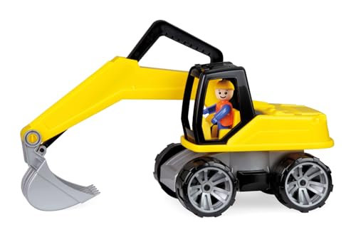 Lena 04411 Truxx Bagger, Baustellenfahrzeug ca. 44 cm, robuster Schaufelbagger mit beweglichem Baggerarm und vollbeweglicher Spielfigur, Sandbagger f&uuml;r Kinder ab 2 Jahre, Spielfahrzeug in gelb