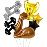 Gym Party Decoration Balloons/Champion Trophy, Muscle Arm, Dumbbell Foil Balloons Fitness Birthday Decorations for Men, Boys, Coach, Sports Party, Bodybuilding Celebration