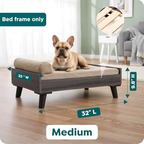 Image of Furhaven Elevated Dog Bed Frame for 30 inch x 20 inch Medium Dog Beds, Easy Assembly - Mid-Century Modern Bed Frame - Gray Wash, Medium