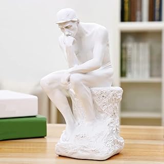 NORHOR Thinker Statue Famous Thinking Man Resin Character Sculpture Home Office Bookshelf Creativity Ornament for Study Room Living Room Art Crafts Gifts. (White)